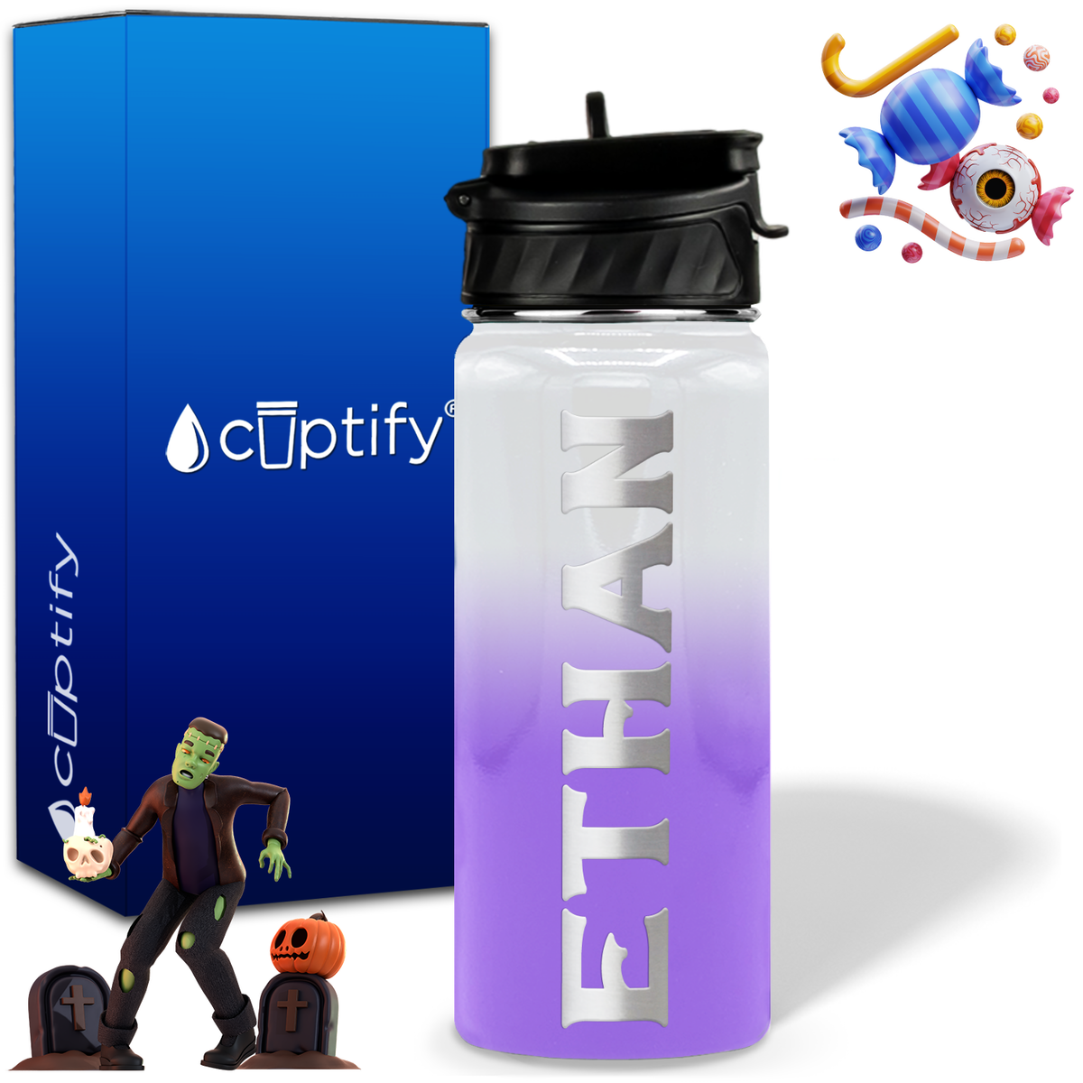 Personalized Grim Halloween on 18oz Custom Water Bottle