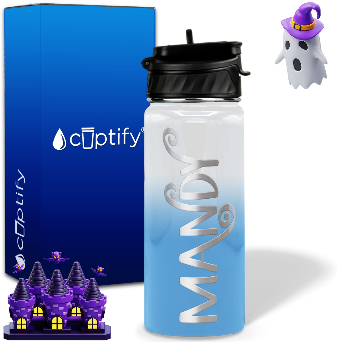 Curly Spooky Halloween on 18oz Personalized Water Bottle