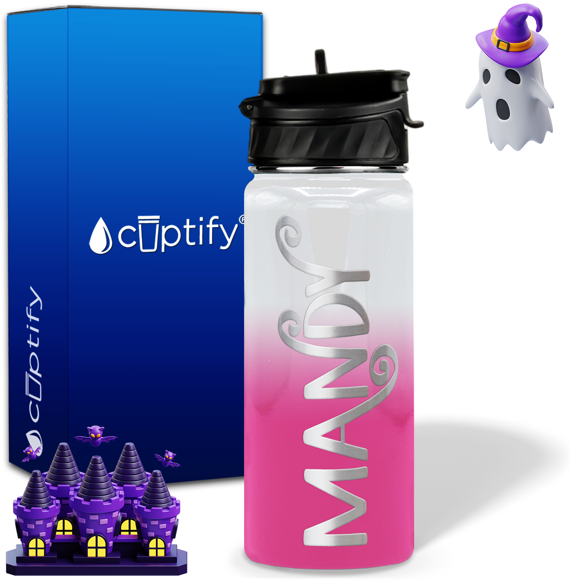 Curly Spooky Halloween on 18oz Personalized Water Bottle
