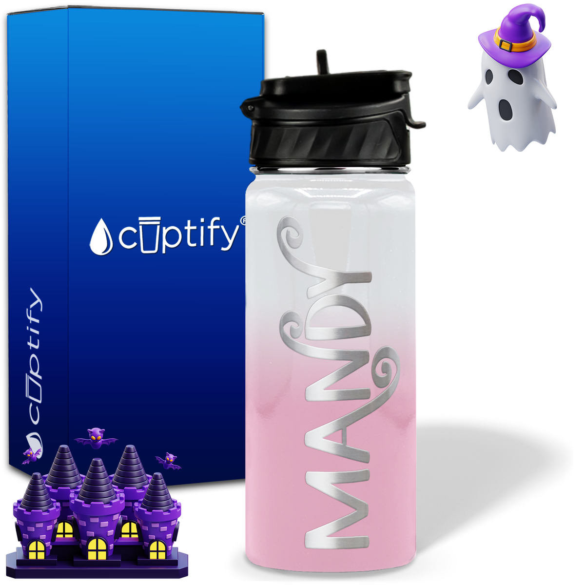 Curly Spooky Halloween on 18oz Personalized Water Bottle