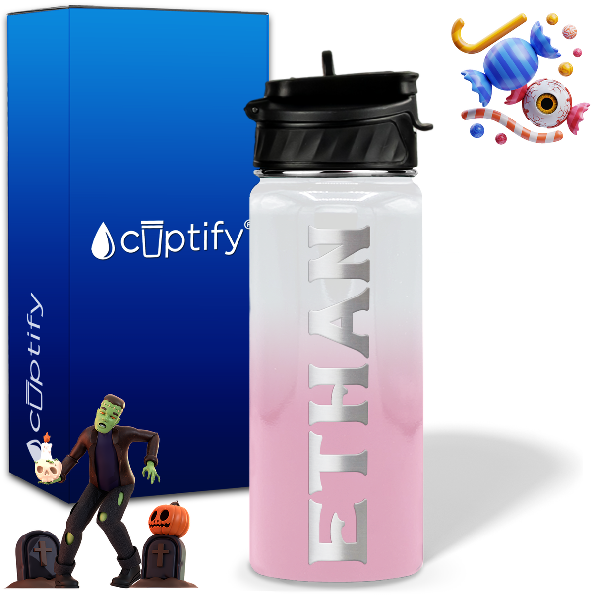 Personalized Grim Halloween on 18oz Custom Water Bottle