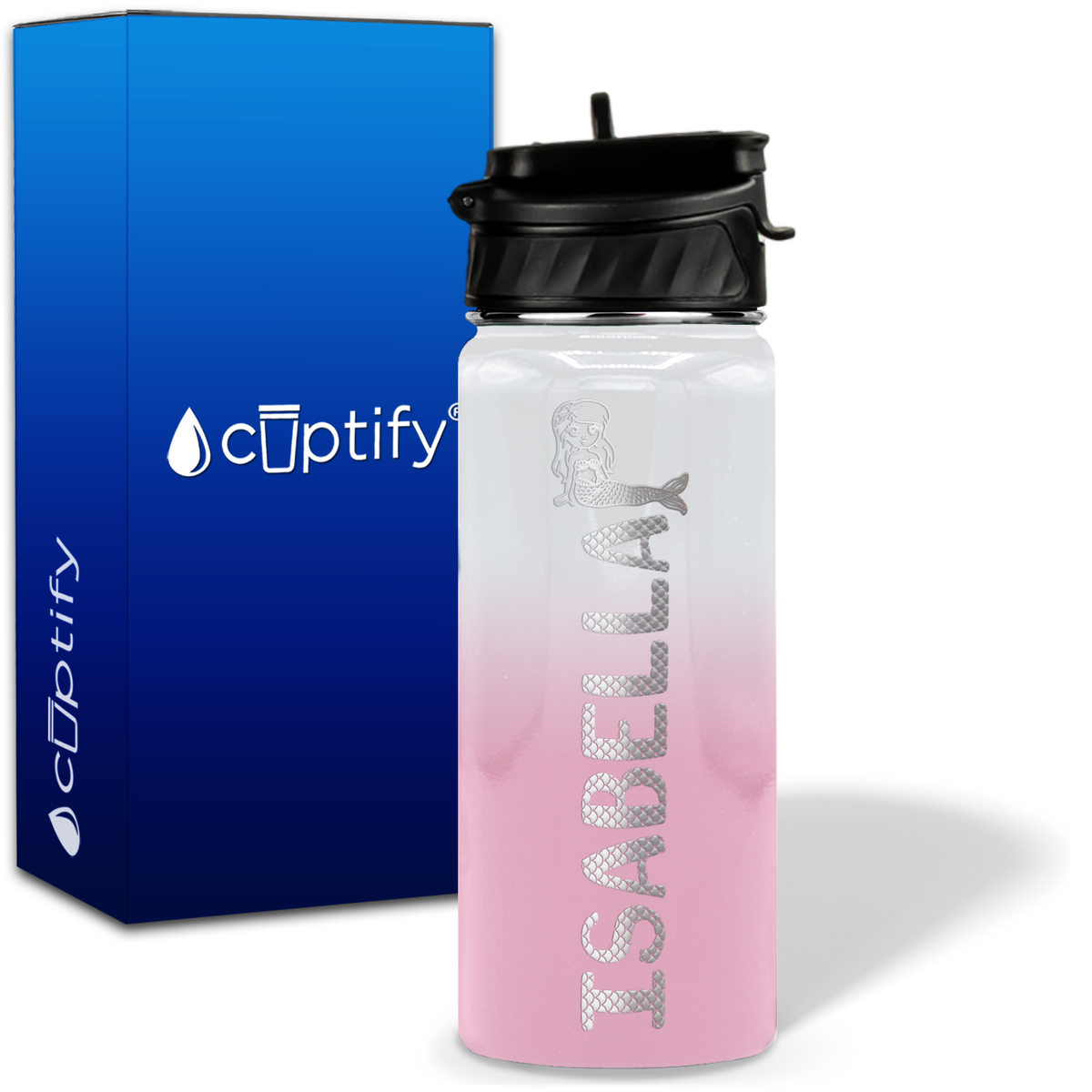 Personalized Mermaid with Name and Icon on 18oz Wide Mouth Kids Water Bottle