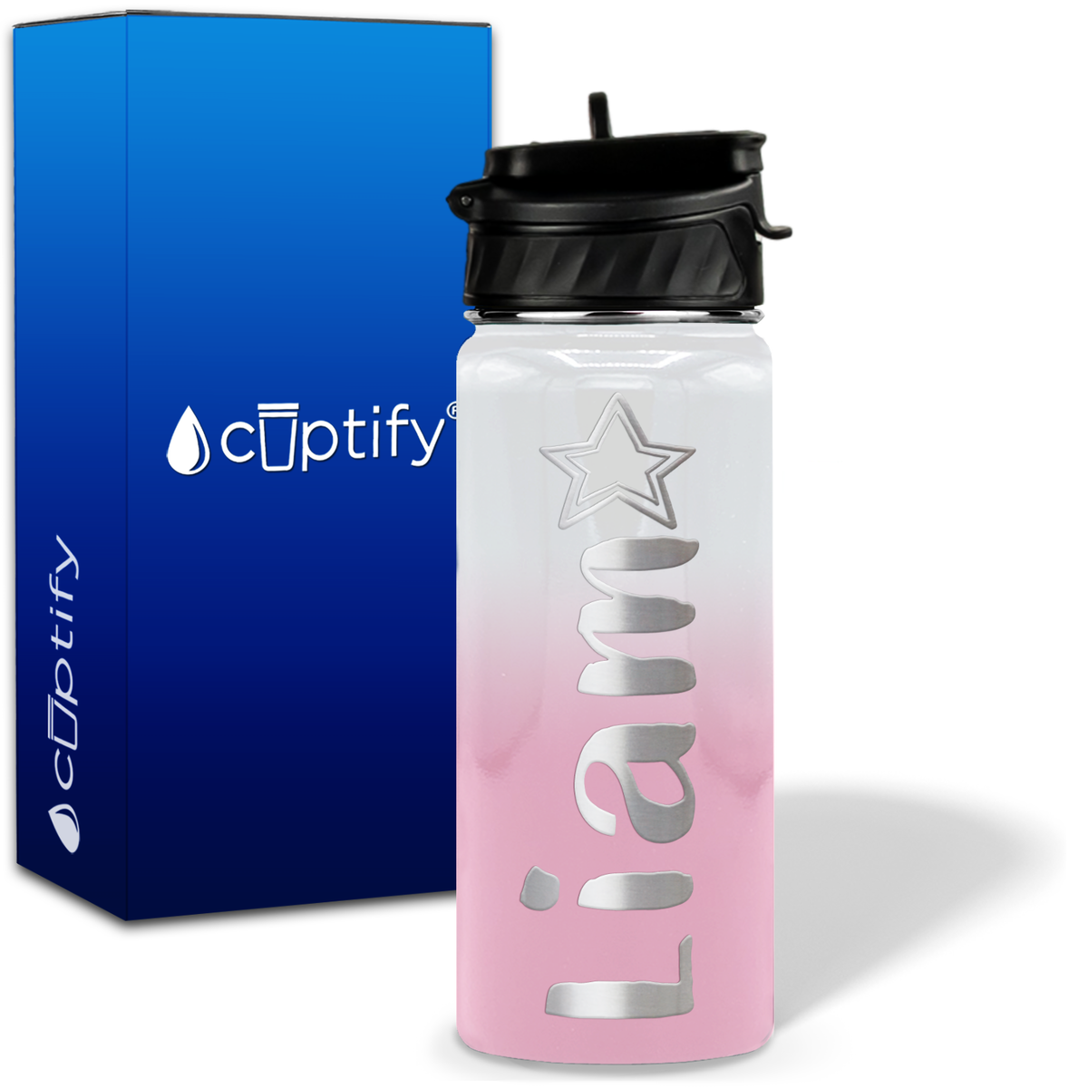 Personalized Star with Name and Icon on 18oz Wide Mouth Kids Water Bottle