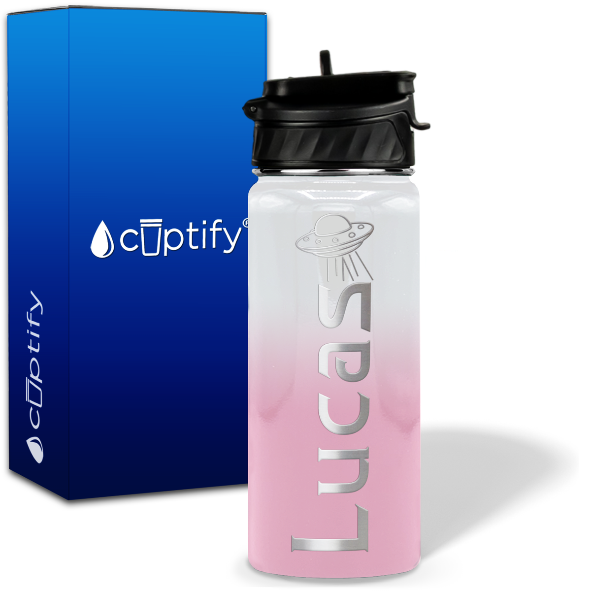 Personalized UFO with Name and Icon on 18oz Wide Mouth Kids Water Bottle