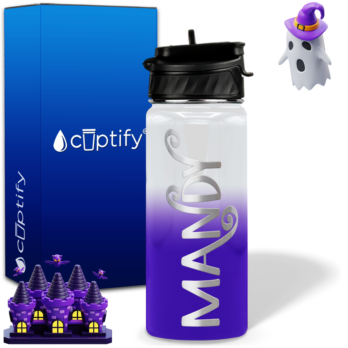 Curly Spooky Halloween on 18oz Personalized Water Bottle