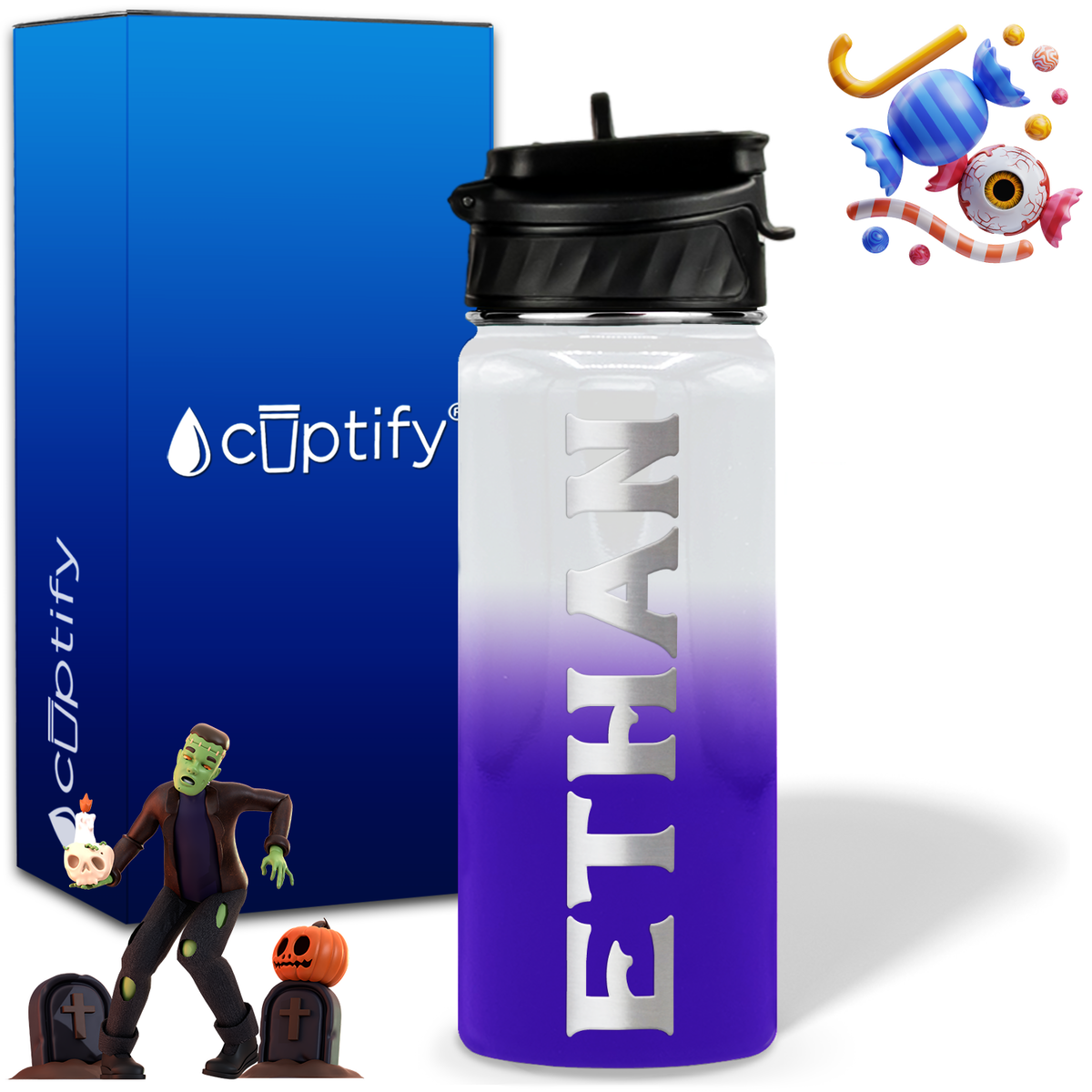 Personalized Grim Halloween on 18oz Custom Water Bottle