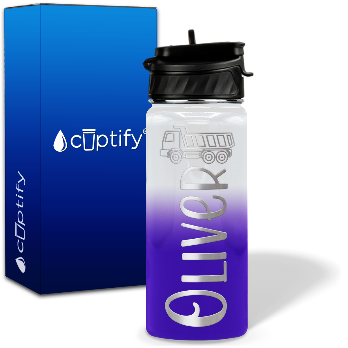 Personalized Truck with Name and Icon on 18oz Wide Mouth Kids Water Bottle