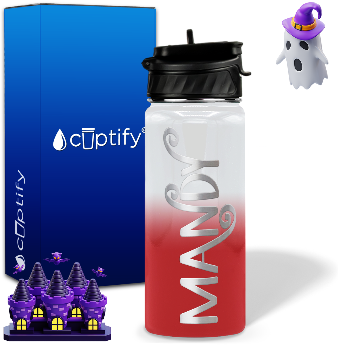 Curly Spooky Halloween on 18oz Personalized Water Bottle