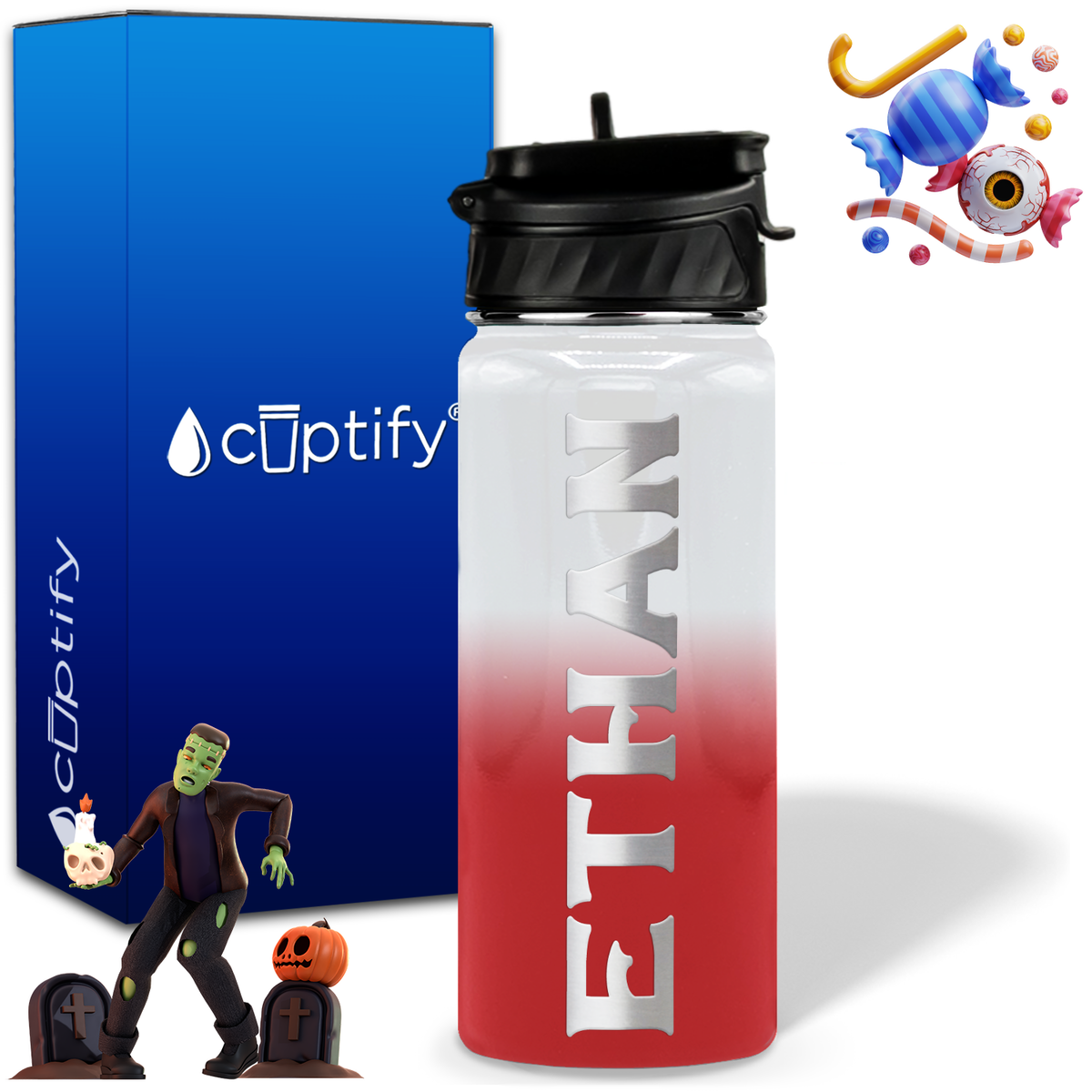 Personalized Grim Halloween on 18oz Custom Water Bottle