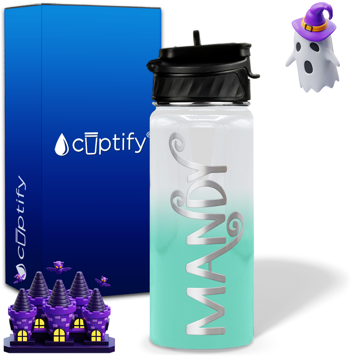 Curly Spooky Halloween on 18oz Personalized Water Bottle