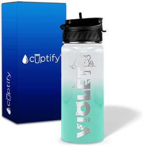 Personalized Cat Waving with Name and Icon on 18oz Wide Mouth Kids Water Bottle