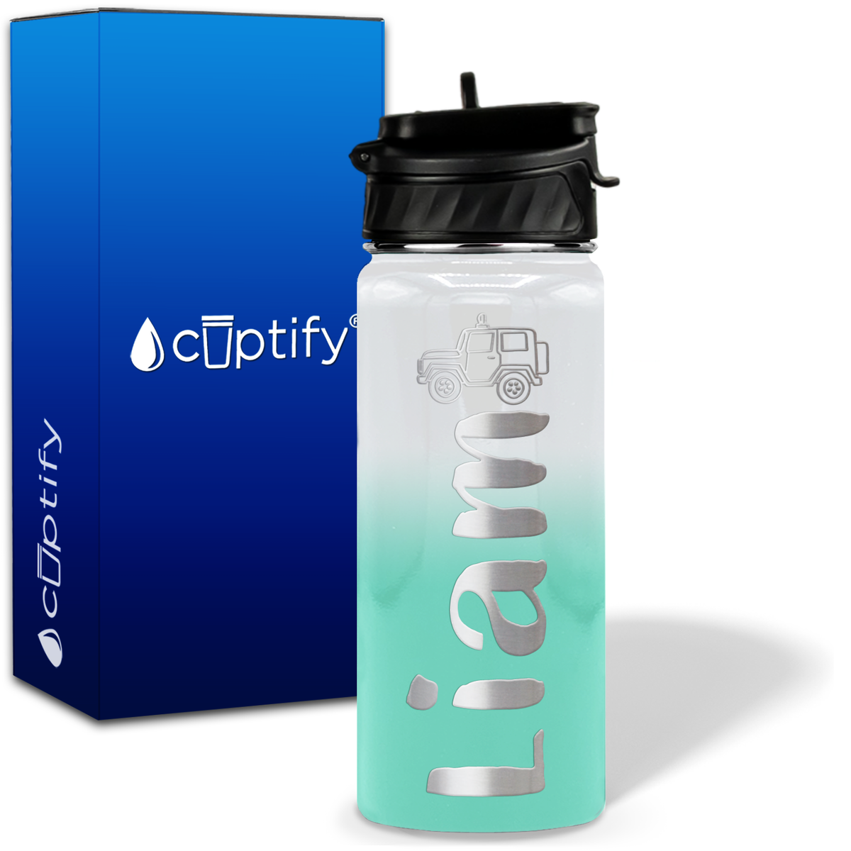 Personalized Jeep with Name and Icon on 18oz Wide Mouth Kids Water Bottle