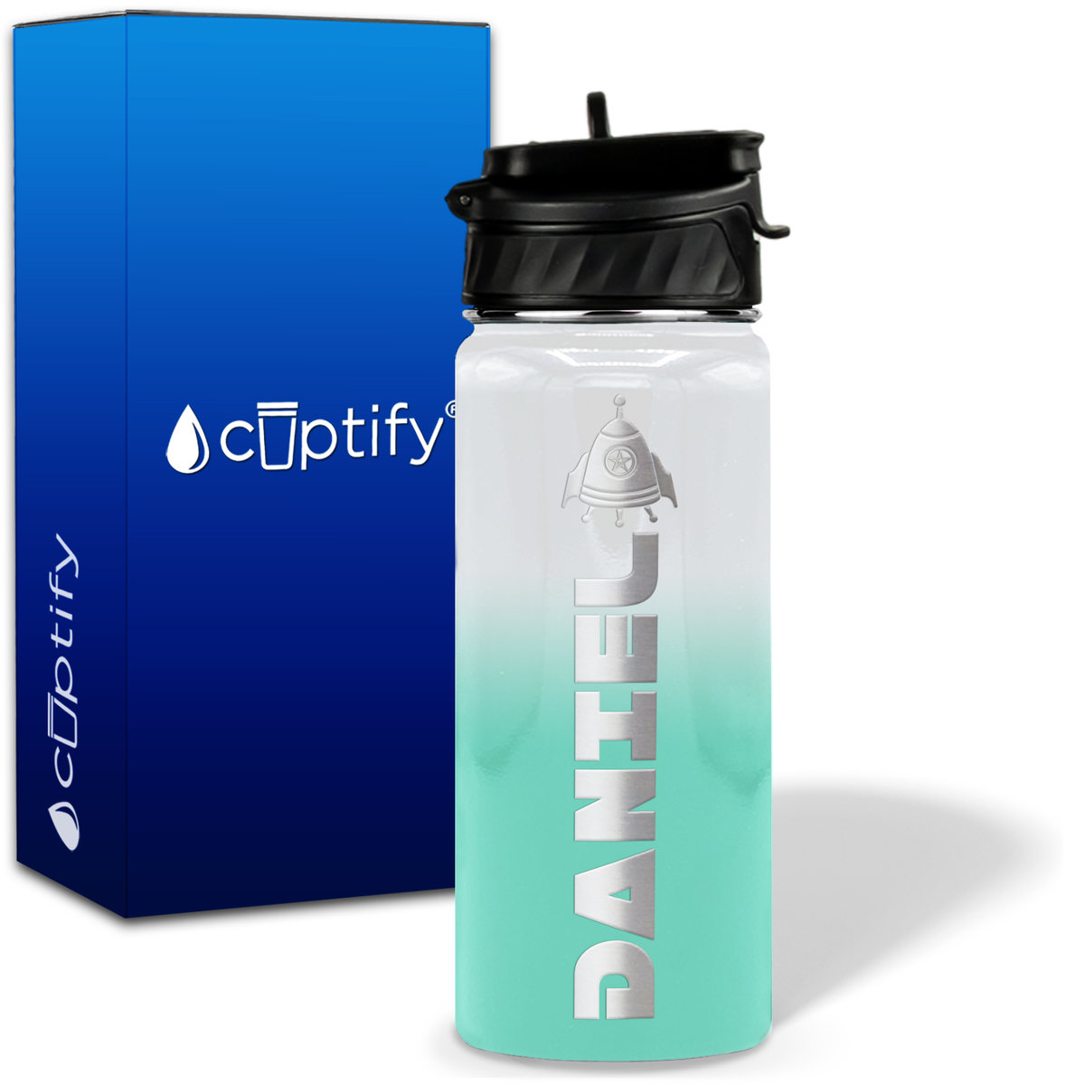 Personalized Space Ship with Name and Icon on 18oz Wide Mouth Kids Water Bottle