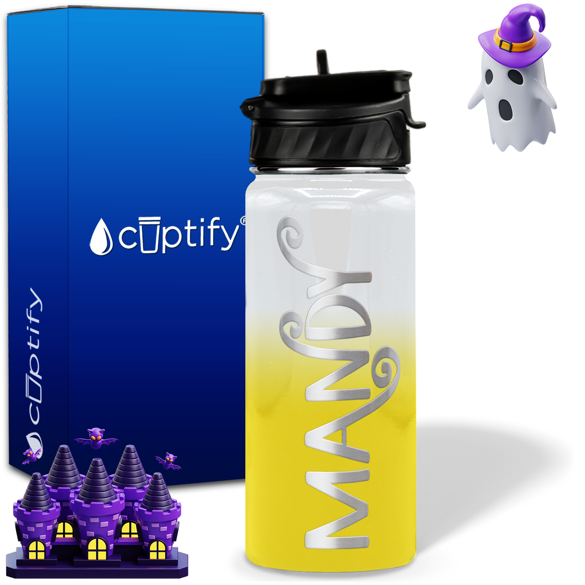 Curly Spooky Halloween on 18oz Personalized Water Bottle