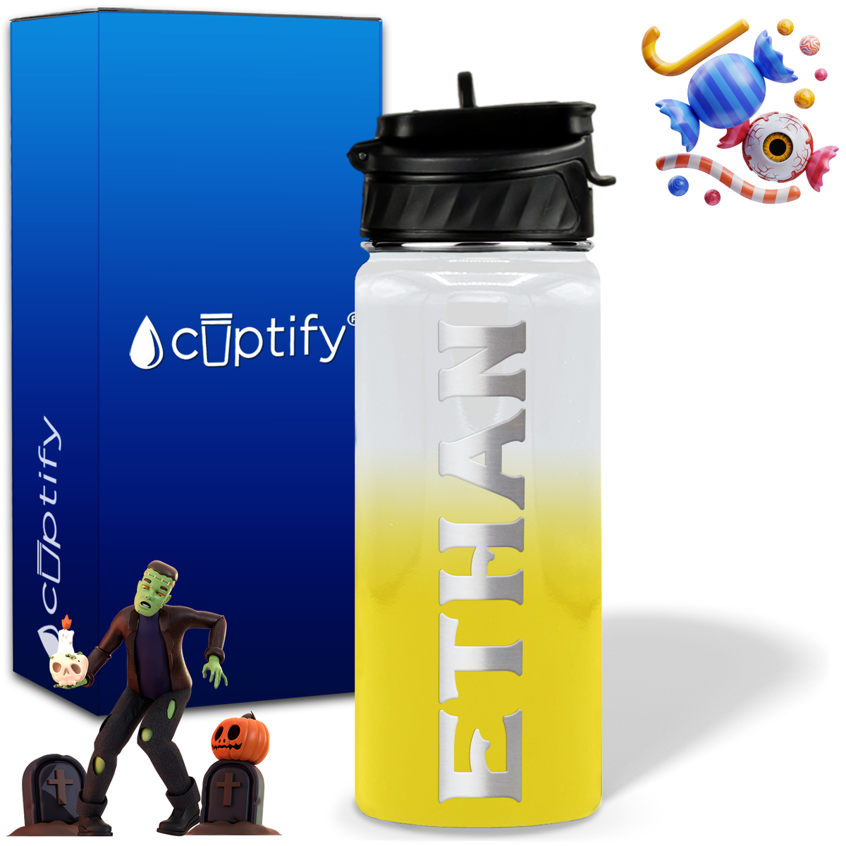Personalized Grim Halloween on 18oz Custom Water Bottle