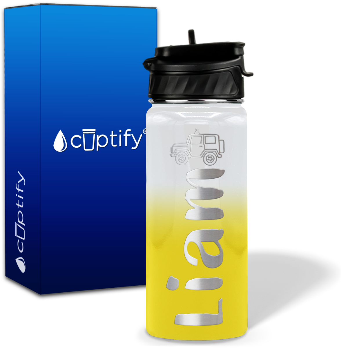 Personalized Jeep with Name and Icon on 18oz Wide Mouth Kids Water Bottle