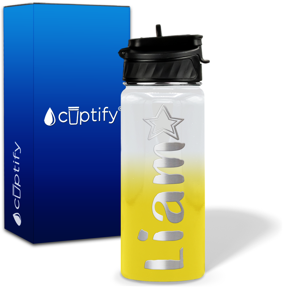 Personalized Star with Name and Icon on 18oz Wide Mouth Kids Water Bottle