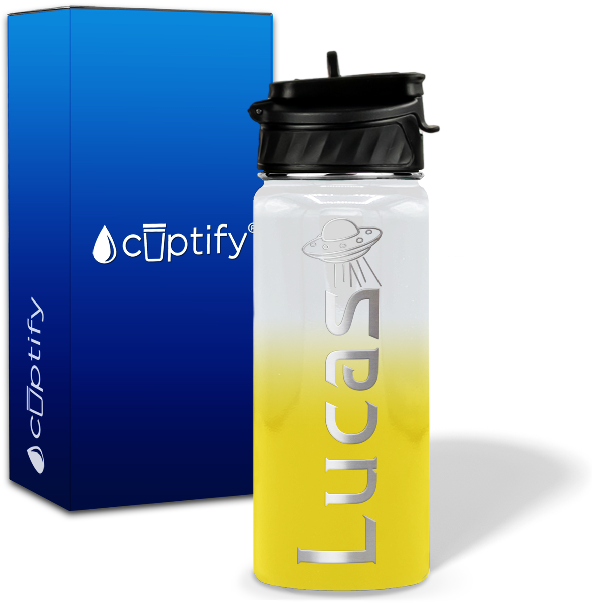 Personalized UFO with Name and Icon on 18oz Wide Mouth Kids Water Bottle