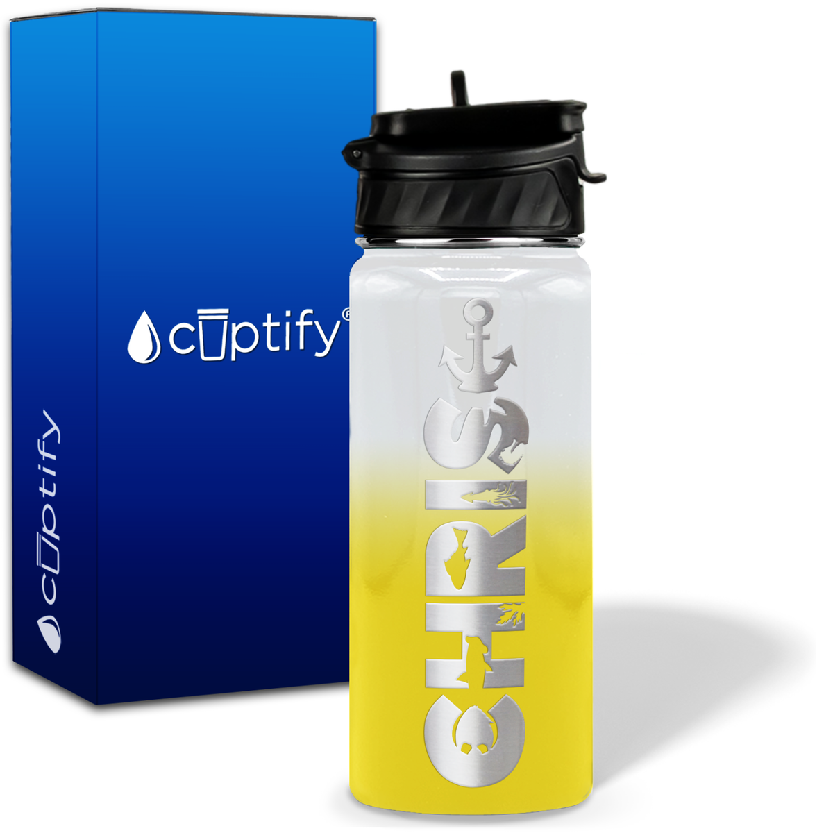 Personalized Anchor with Name and Icon on 18oz Wide Mouth Kids Water Bottle