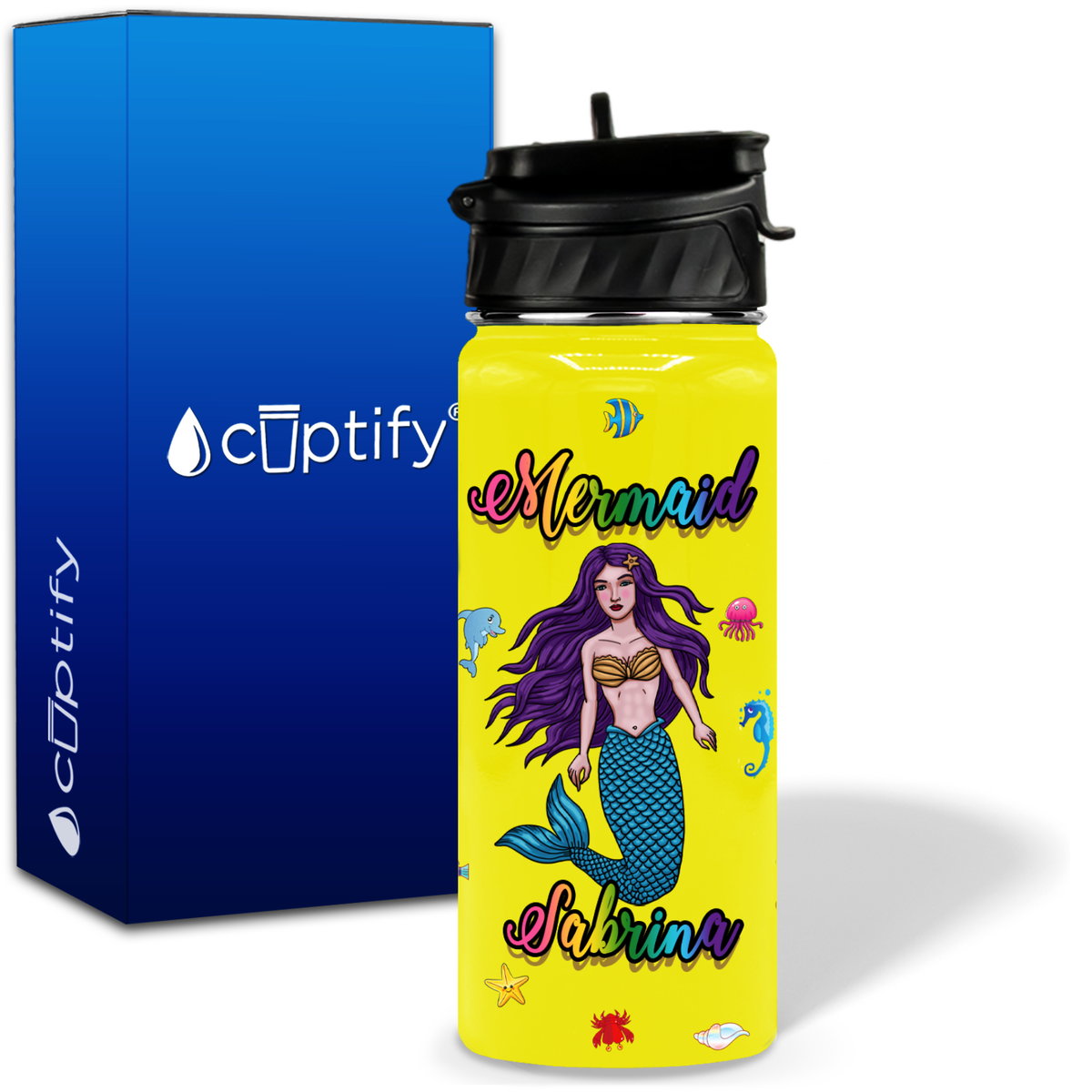 Mermaid on Sea 18oz Personalized Kids Water Bottle
