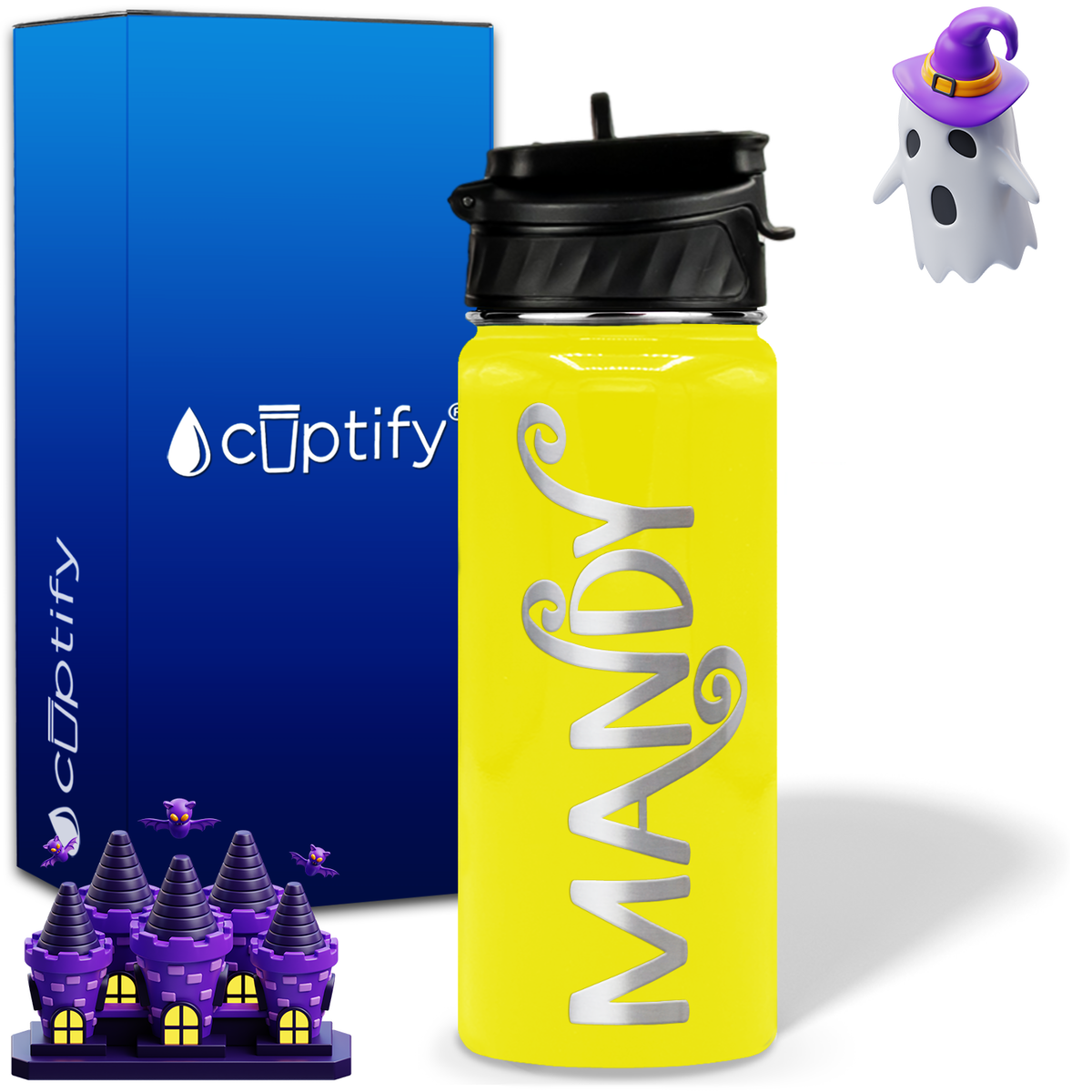 Curly Spooky Halloween on 18oz Personalized Water Bottle