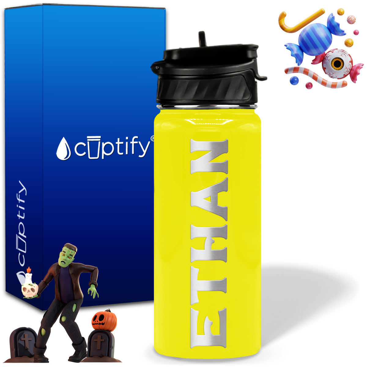 Personalized Grim Halloween on 18oz Custom Water Bottle