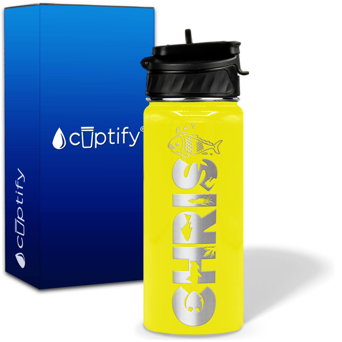 Personalized Fish with Name and Icon on 18oz Wide Mouth Kids Water Bottle