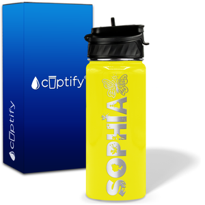Personalized Heart Butterfly with Name and Icon on 18oz Wide Mouth Kids Water Bottle
