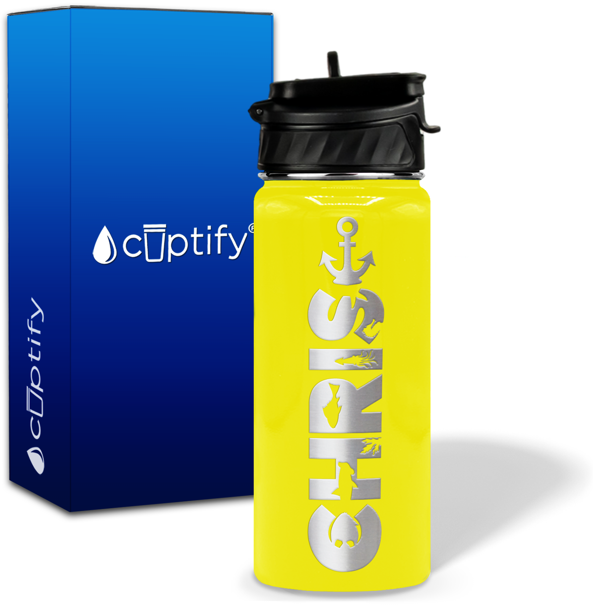 Personalized Anchor with Name and Icon on 18oz Wide Mouth Kids Water Bottle