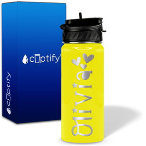 Personalized Hearts with Name and Icon on 18oz Wide Mouth Kids Water Bottle
