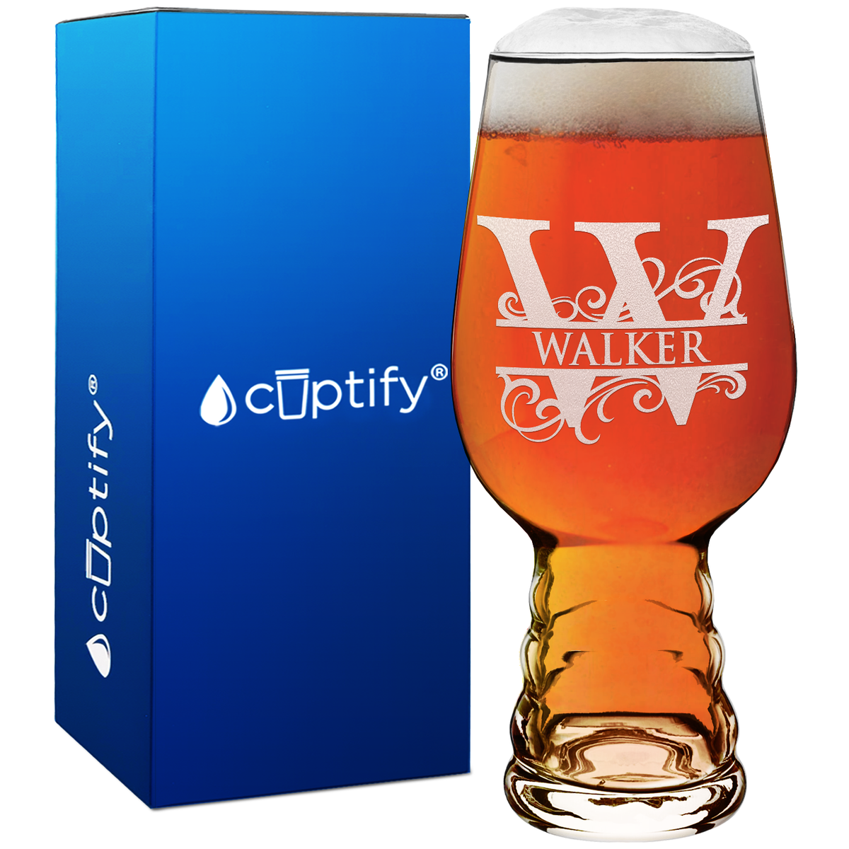 Personalized Elegant Split Monogram on 18oz IPA Beer Glass