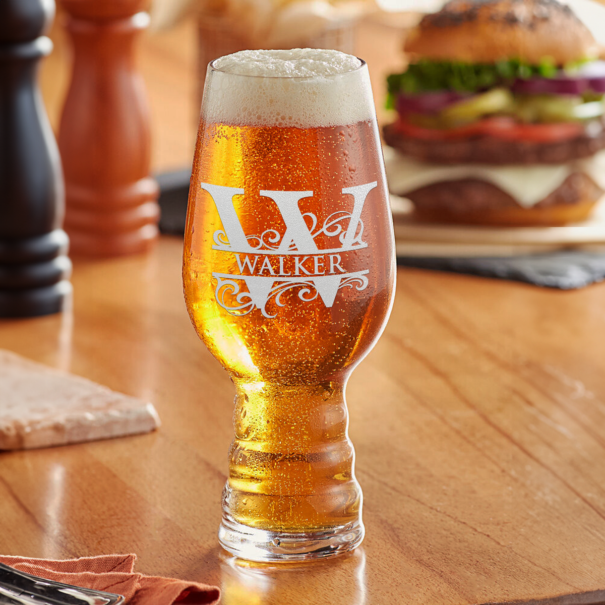 Personalized Elegant Split Monogram on 18oz IPA Beer Glass