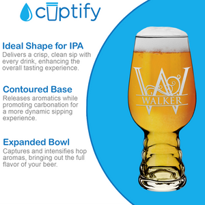 Personalized Fancy Split Monogram on 18oz IPA Beer Glass