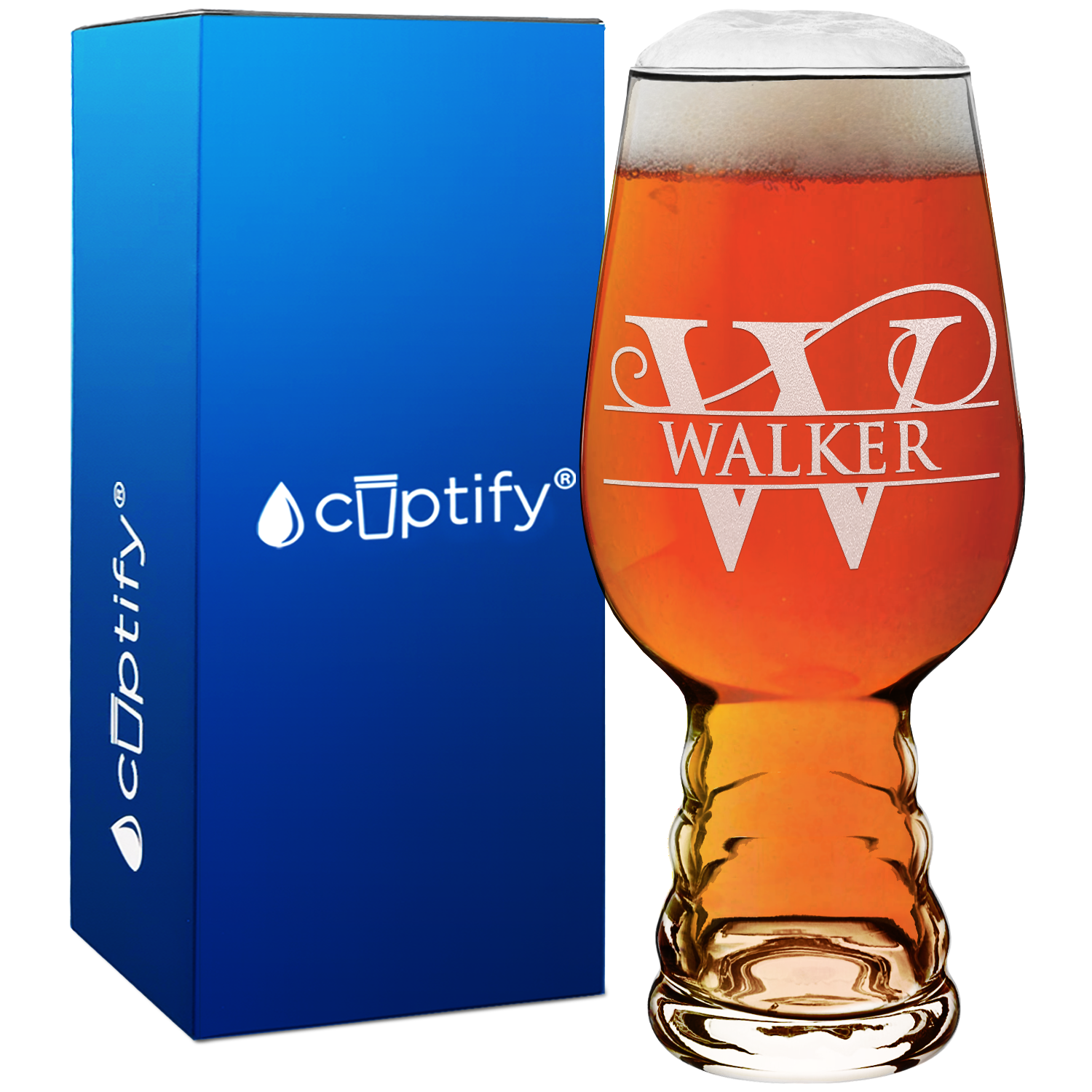 Personalized Swoosh Split Monogram on 18oz IPA Beer Glass