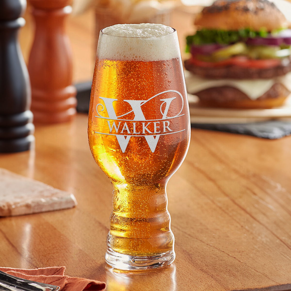 Personalized Swoosh Split Monogram on 18oz IPA Beer Glass