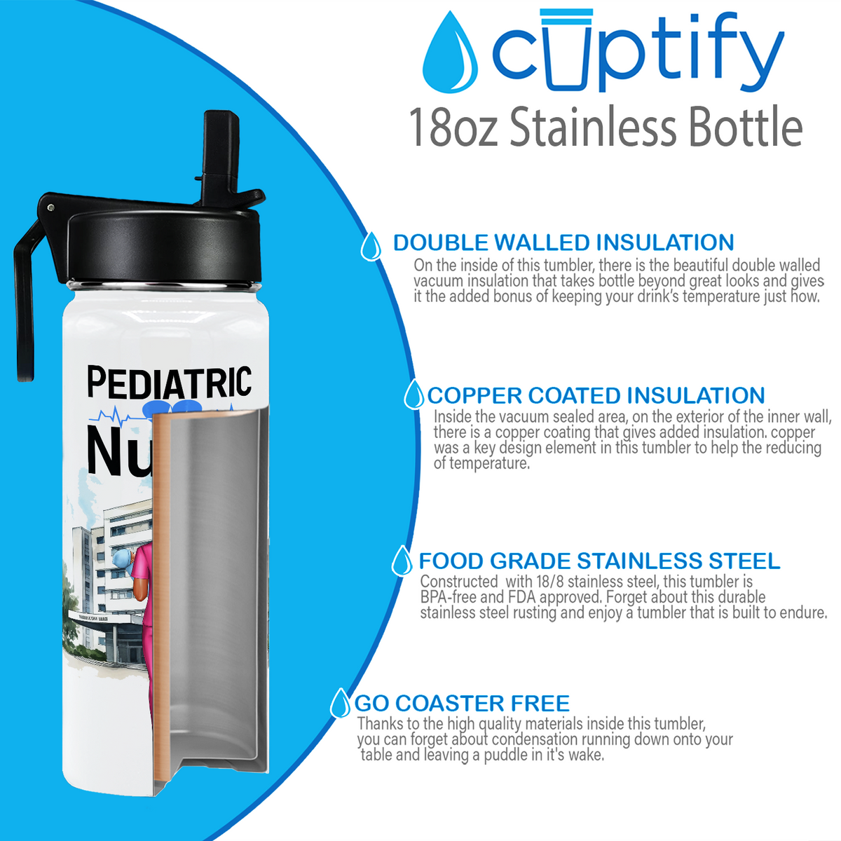 Personalized Pediatric Nurse 18oz Water Bottle