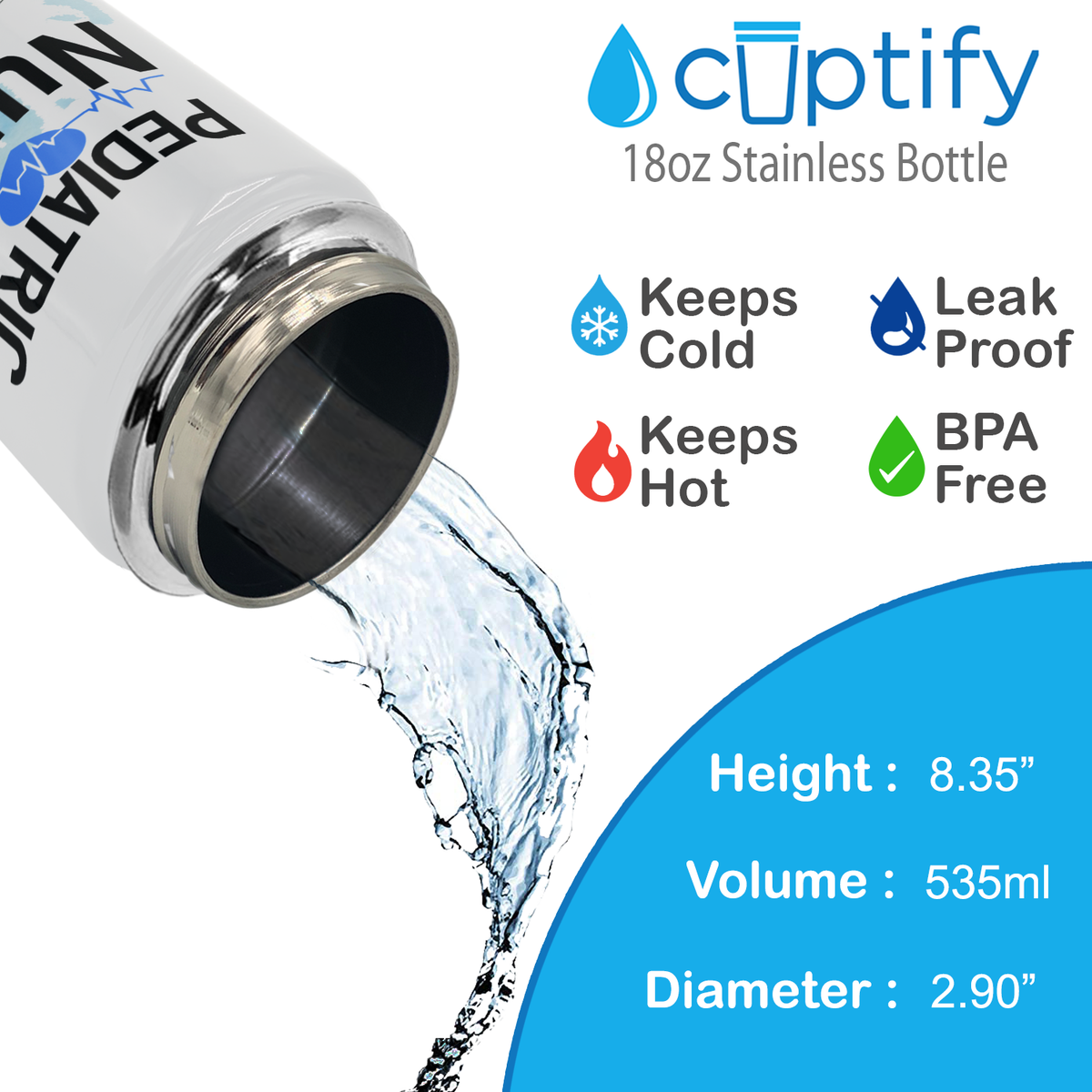 Personalized Pediatric Nurse 18oz Water Bottle