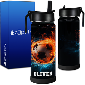 Personalized Soccer Fire and Ice with Name 18oz Kids Water Bottle