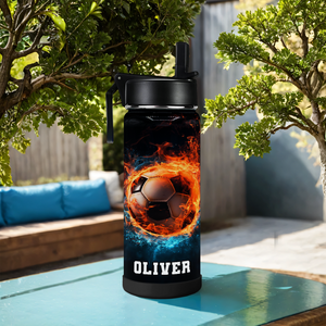 Personalized Soccer Fire and Ice with Name 18oz Kids Water Bottle