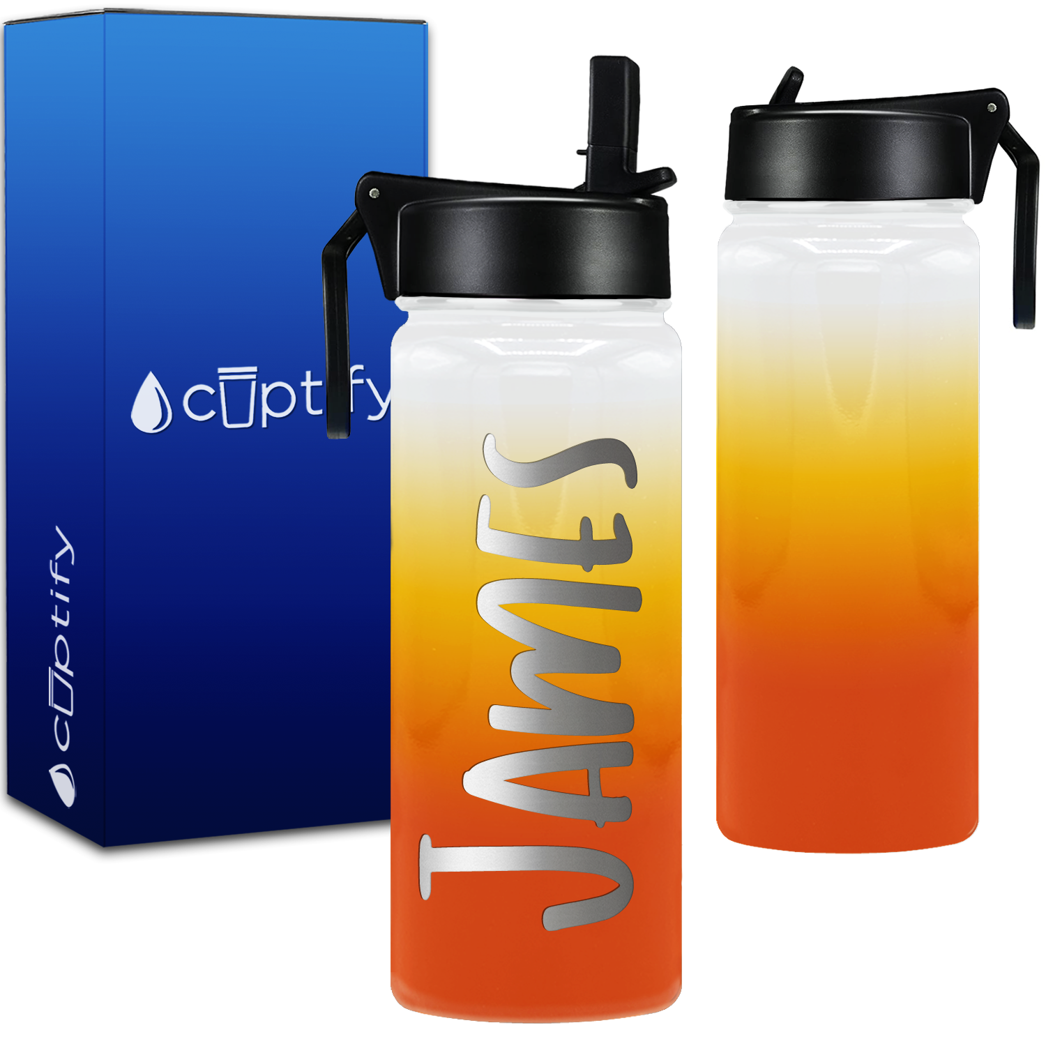 Personalized Name with Icon on Sunrise Ombre 18oz Wide Mouth Kids Water Bottle