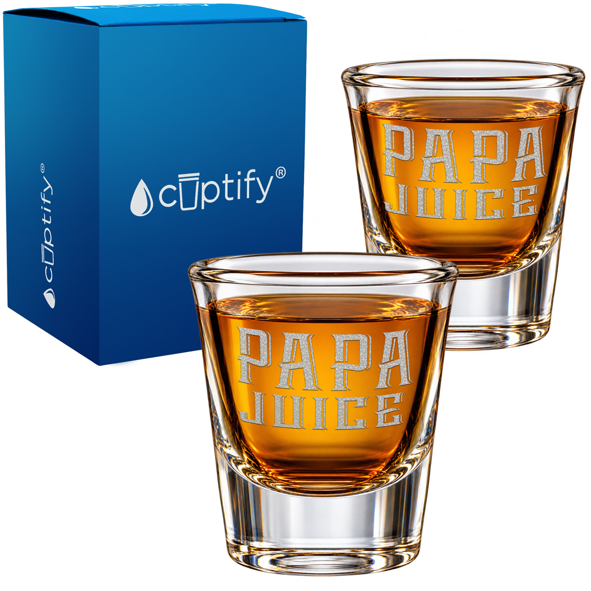 Papa Juice on Shot Glass