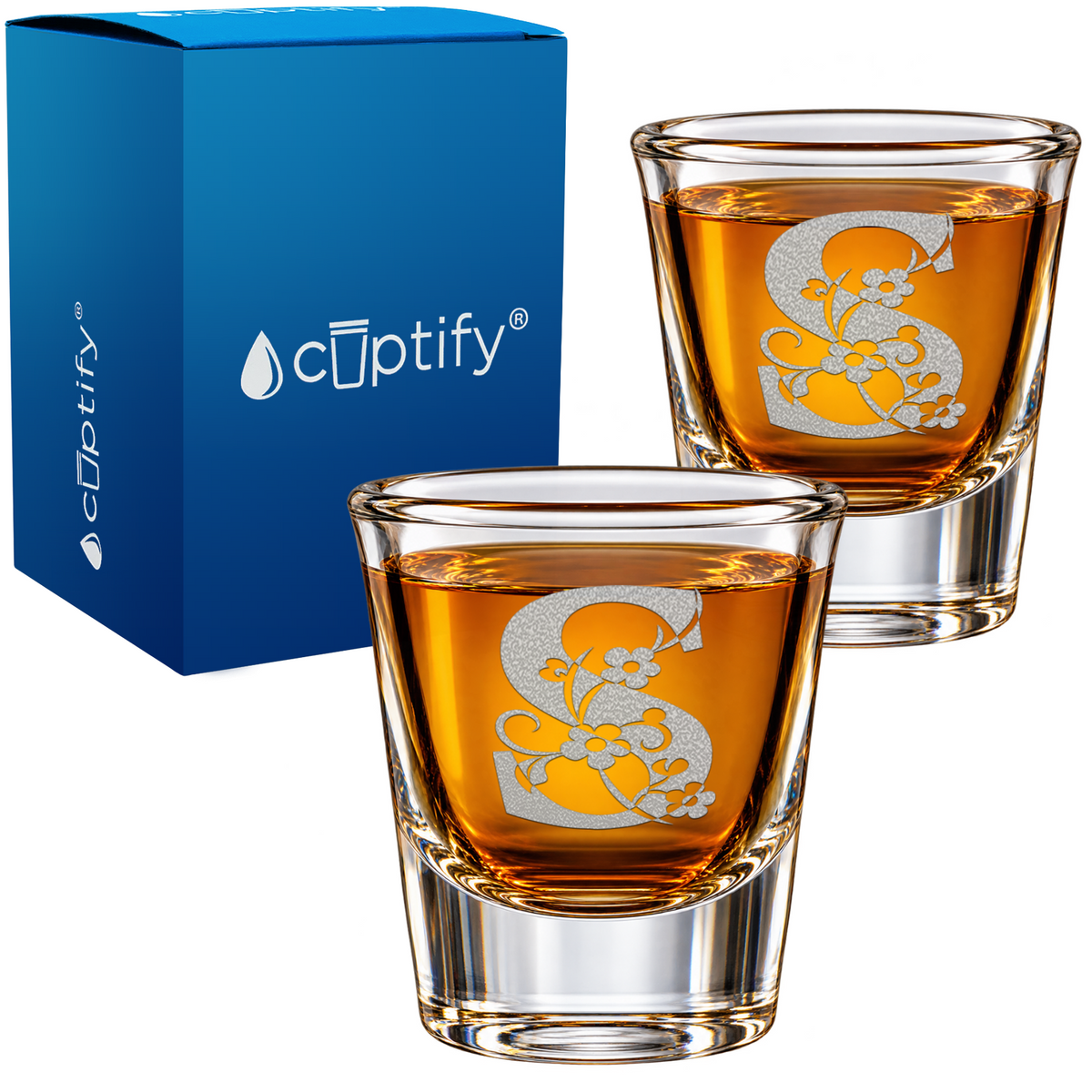 Monogram Floral Initial Letter on Shot Glass