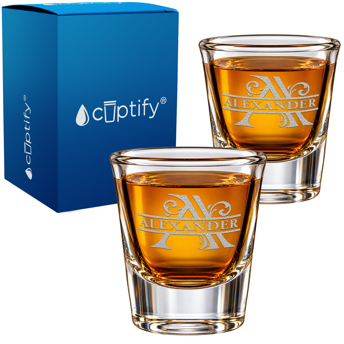 Scrollwork Split Monogram Shot Glass