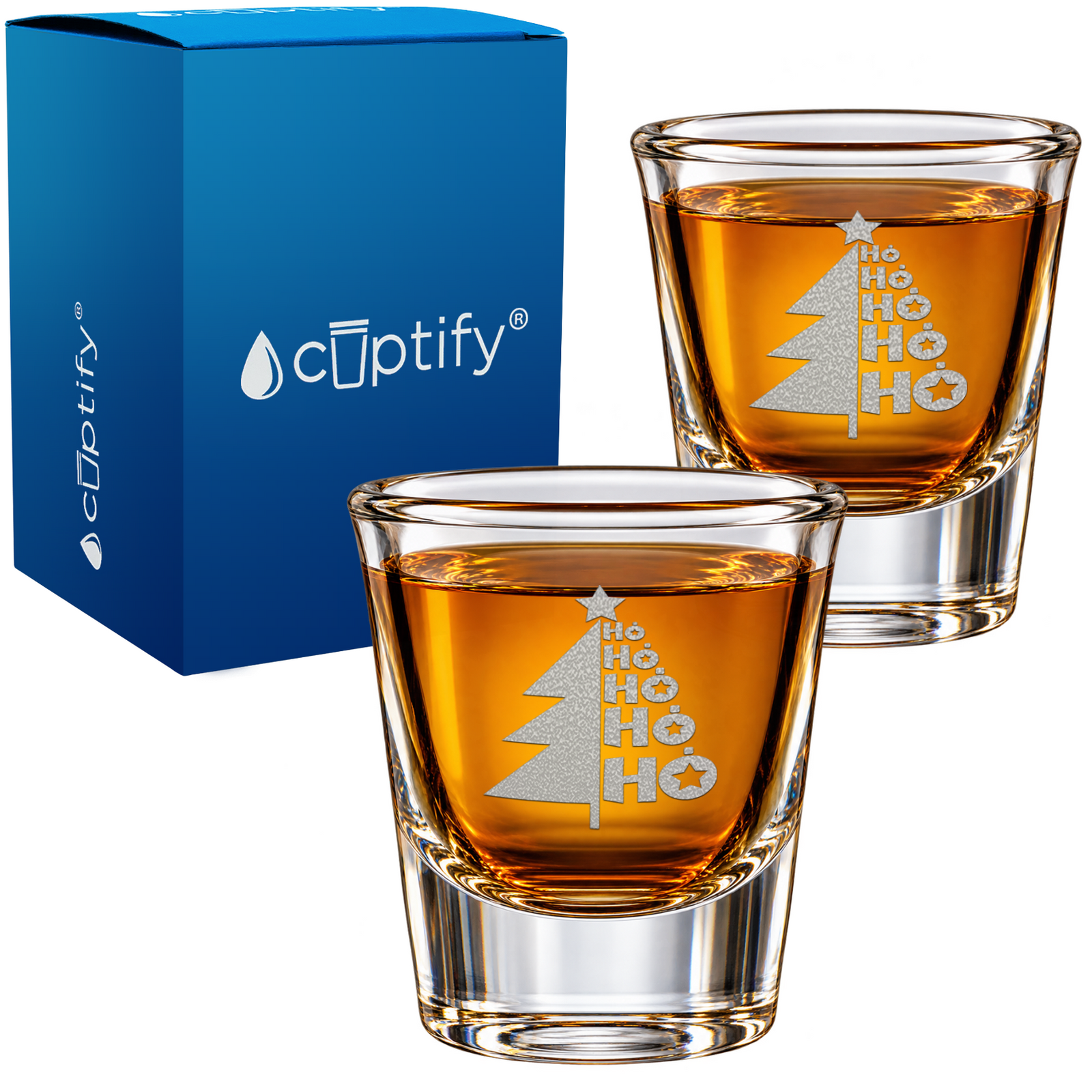 Ho Ho Ho Christmas Tree on Shot Glass
