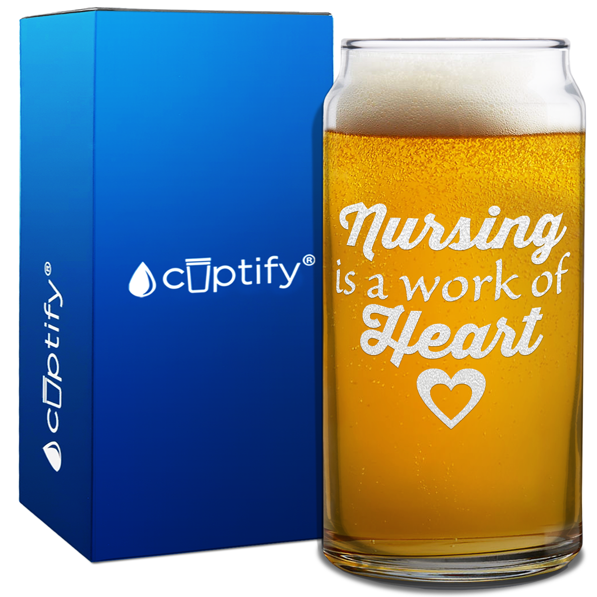 Nursing is a work of Heart on 20oz Beer Can Glass