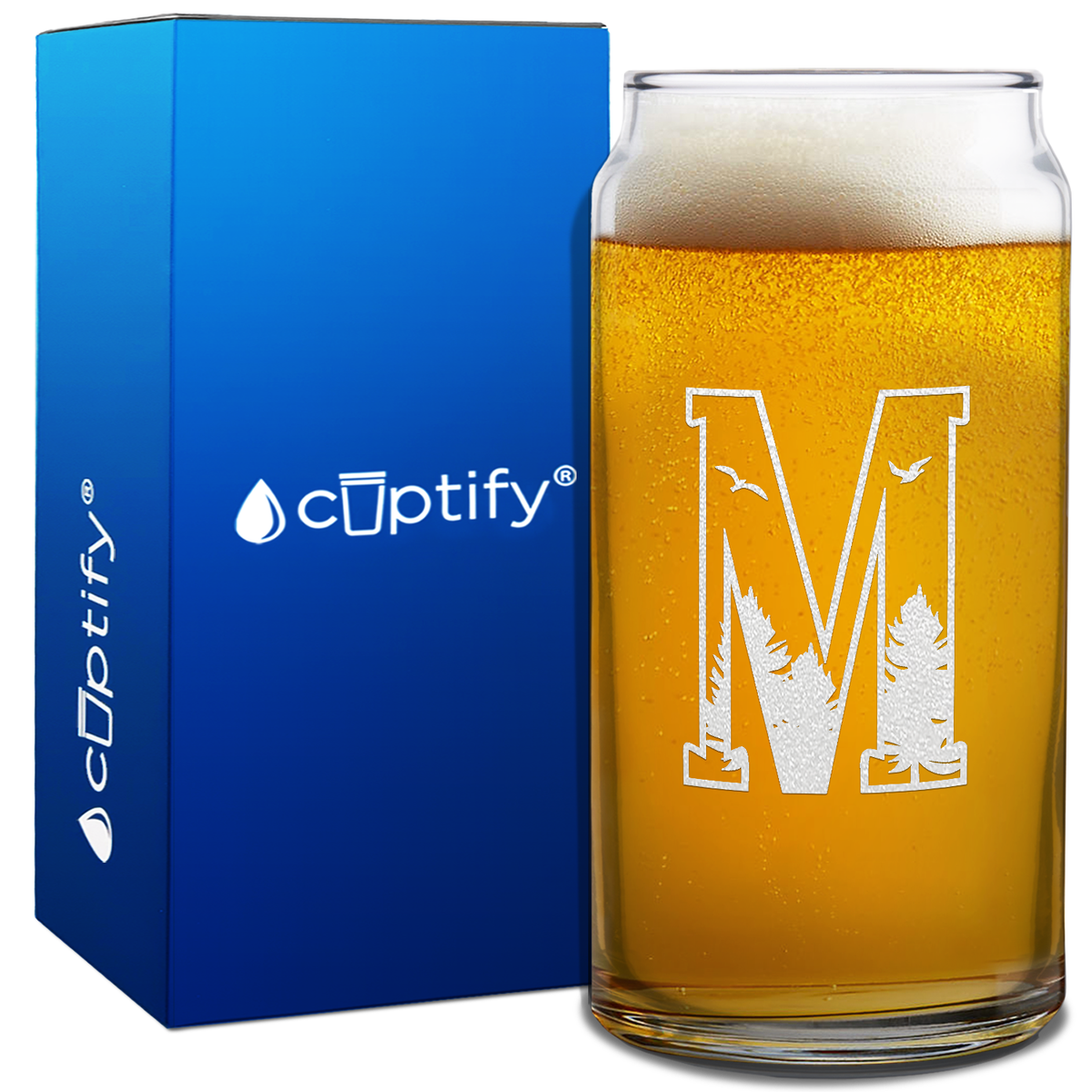Monogram Forest Initial Letter on 20oz Beer Can Glass