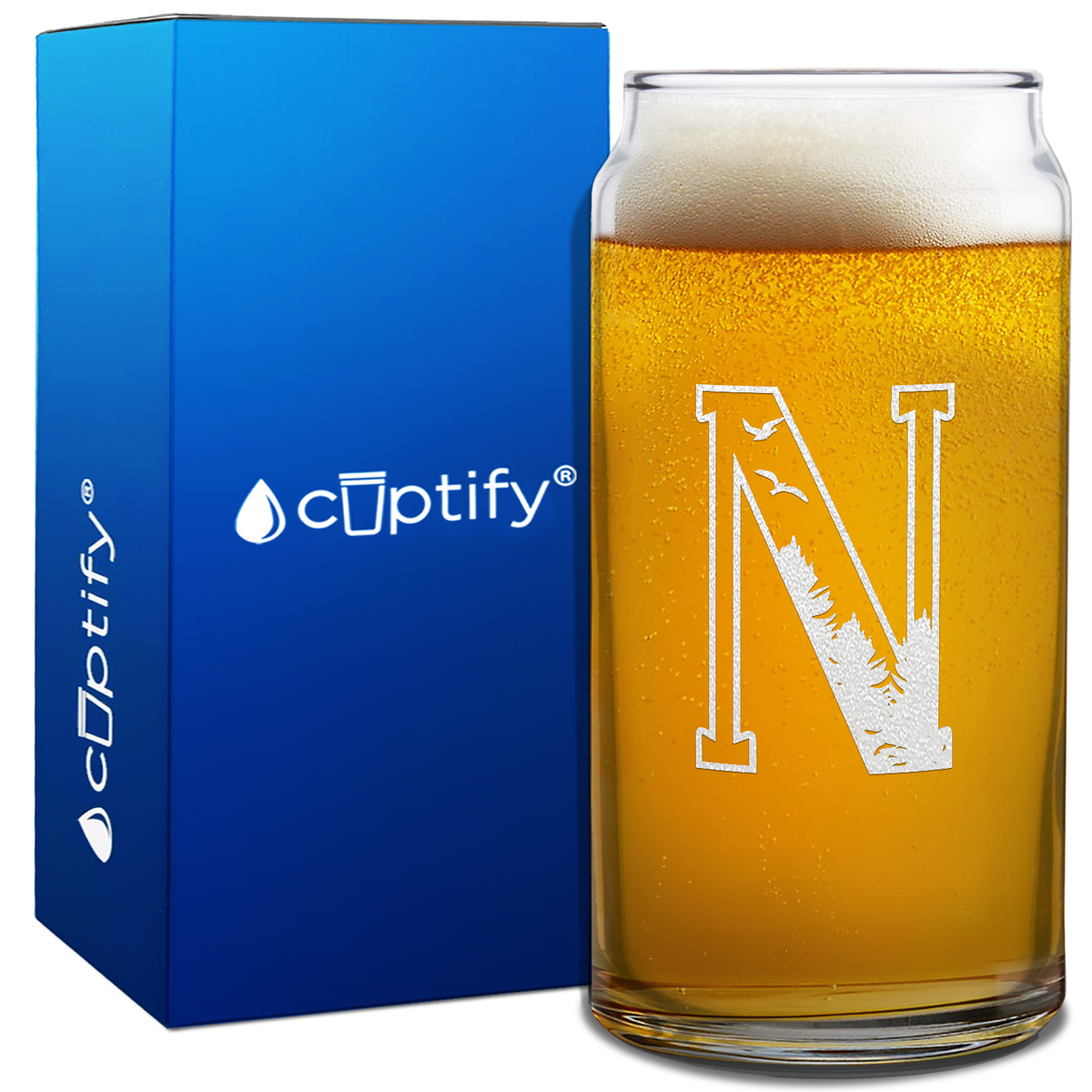 Monogram Forest Initial Letter on 20oz Beer Can Glass