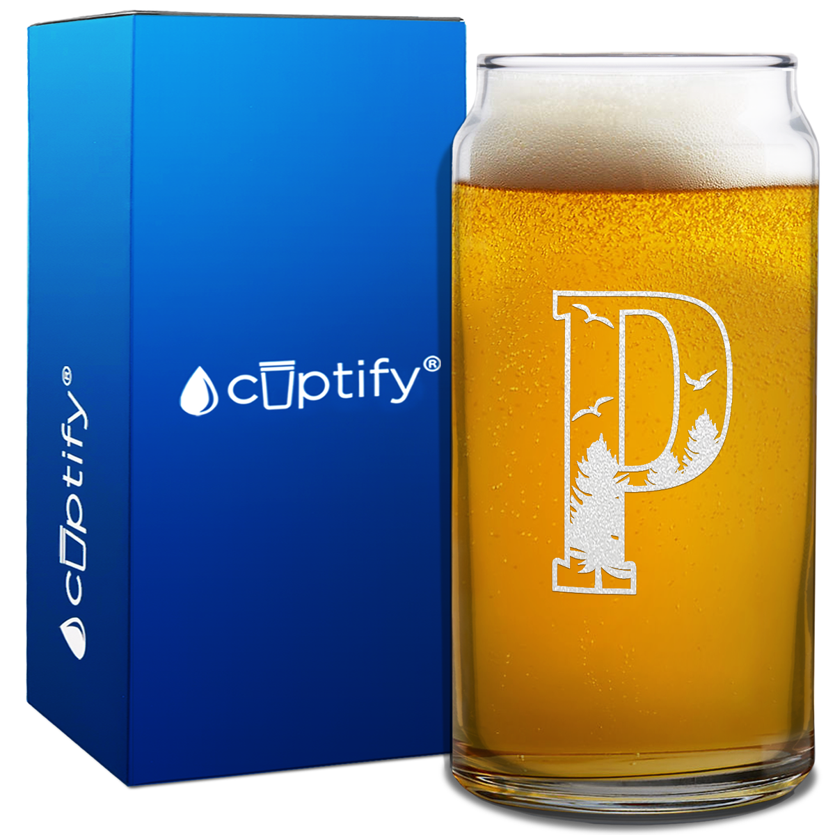 Monogram Forest Initial Letter on 20oz Beer Can Glass
