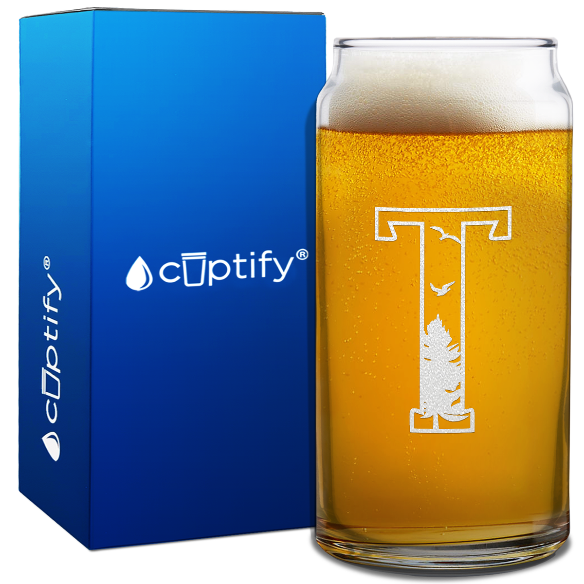 Monogram Forest Initial Letter on 20oz Beer Can Glass