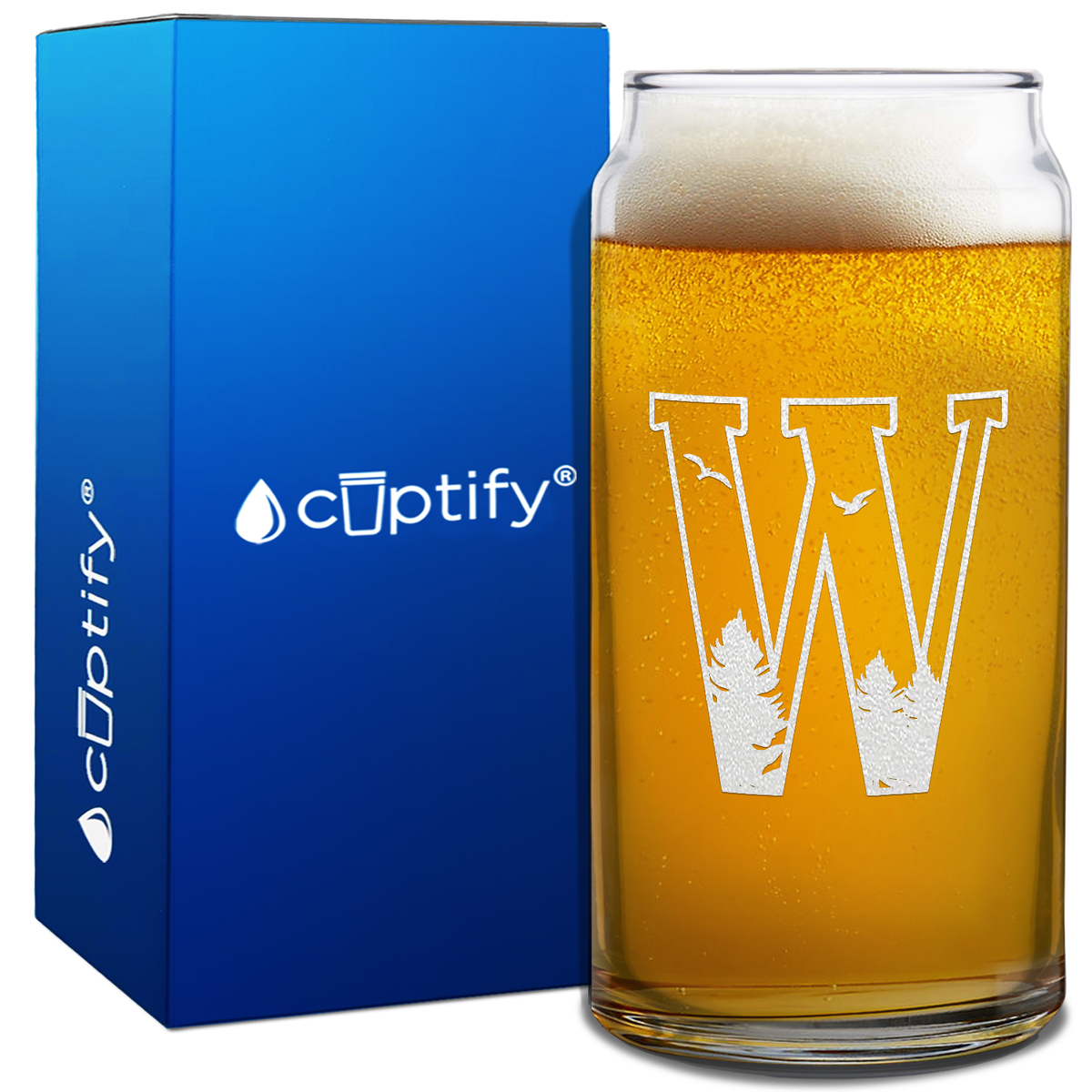 Monogram Forest Initial Letter on 20oz Beer Can Glass